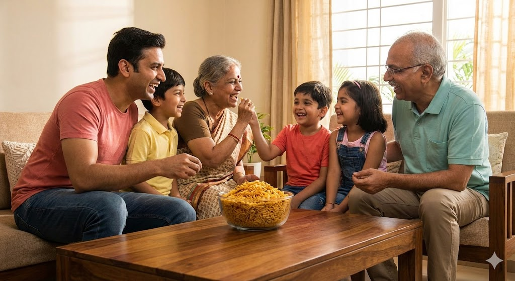 7 Reasons Why Masala Sev Murmura Is a Perfect Match in Indian Snacking Culture 6 masala sev murmura enjoyed by all age groups